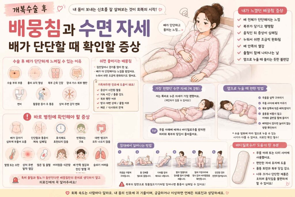 개복수술 후 배뭉침과 수면 자세