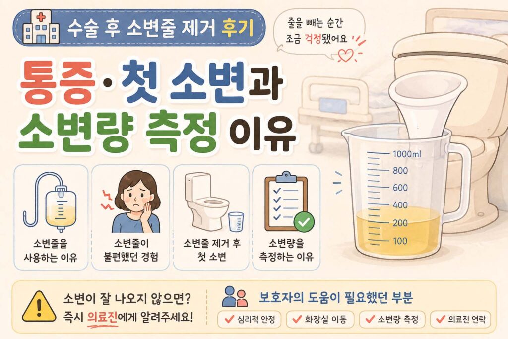 수술 후 소변줄 제거 후기|통증·첫 소변과 소변량 측정 이유