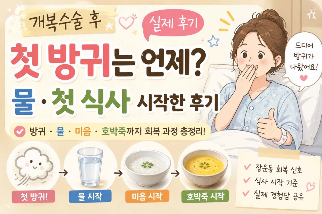 개복수술 후 첫 방귀는 언제?|물·첫 식사 시작한 실제 후기